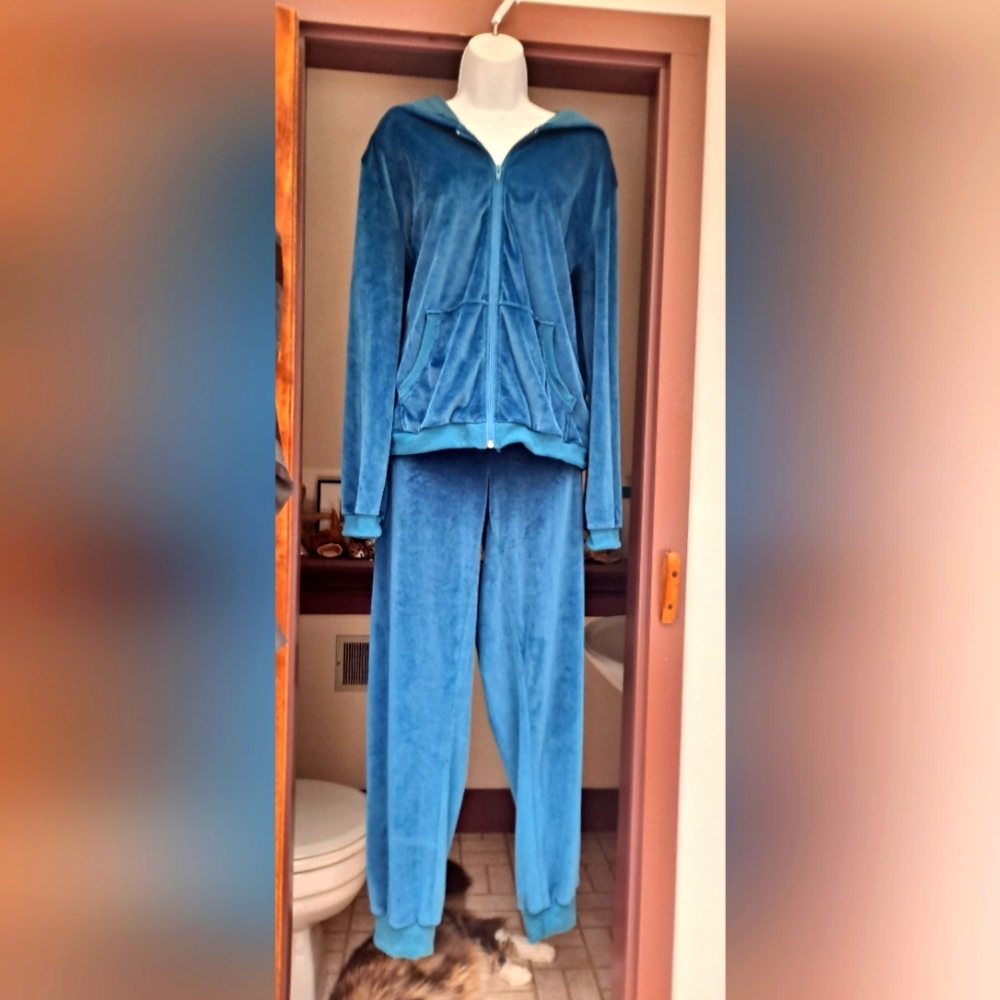 NWT Plus Size HOT TOUCH French Terry track suit Loungewear Outfit Turquoise 2X